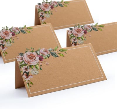 48 Bloemrijke Plaatskaartjes Lente Zomer Bruiloft Rustiek Kraft of Wit Marmer