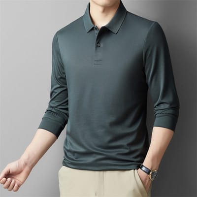 Heren T-shirt Lange Mouw Nieuw Jong en Middelbaar Casual Effen Kleur Polokraag T-shirt Ademend Herenkleding Mode Onderhemd XXXXL