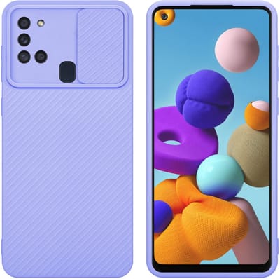 Cadorabo Hoesje geschikt voor Samsung Galaxy A21s in Bonbon Paars - Beschermhoes van flexibel TPU-silicone Case Cover en met camerabescherming