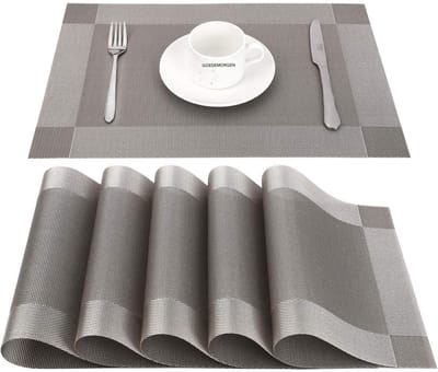 GELLDG 6 stuks uitwisbare placemats - Wasbare tafelmatten - PVC - Krasbestendig - Hittebestendig - Antislip, geschikt voor keukens, huizen, restaurants en eettafels - 45 x 30 cm - Grijs