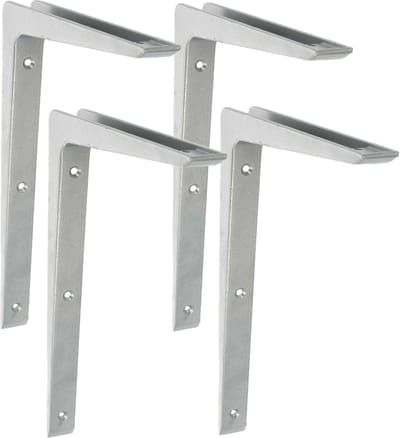 AMIG Plankdrager/planksteun - 4x - aluminium - gelakt zilvergrijs - H300 x B200 mm - boekenplank steunen