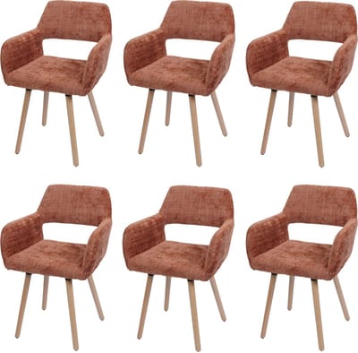 Set van 6 eetkamerstoelen MCW-A50 II, keukenstoel gestoffeerde stoel, hout stof/textiel chenille (465 g/m²) MVG ~ terracotta