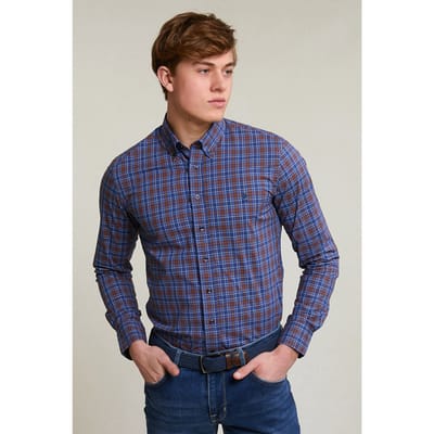 River Woods Slim Fit Checked Shirt Red/blue Size: 3XL | Casual Shirts Outlet | Heren | Blauw