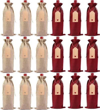 Herbruikbare Jute Wijnzakken - 18 Stuks met Trekkoord voor Bruiloft, Feestdagen en Cadeaus, Duurzaam en Milieuvriendelijk