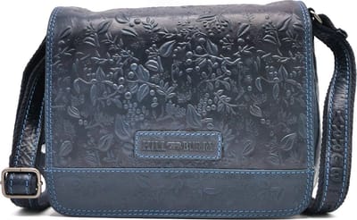 Hillburry Schoudertas met Bladeren Reliëf blauw - (bxhxd) ca. 23cm x 18cm x 11cm
