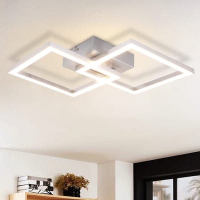 NETTLIFE Plafondlamp LED - Zilver - modern - vierkant - 3000K Warm wit Licht - 2 Lichts - geometrische Design - Plafondverlichting - 24W - voor Woonkamer | Slaapkamer | Keuken | Gang
