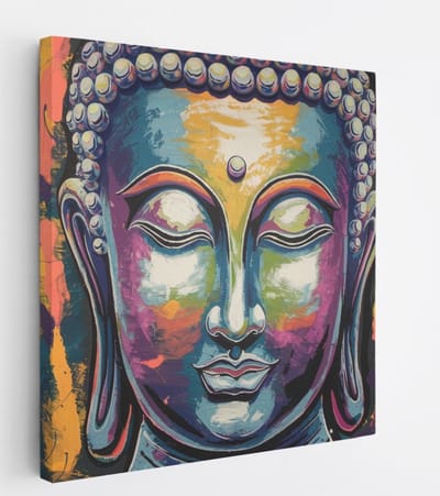 Saammp Canvas Schilderij - Boeddha - Kleurrijk - 20x20 - Foto op canvas - Wanddecoratie - Muurdecoratie Woonkamer