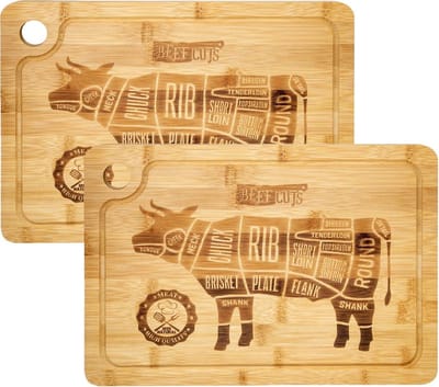 2 cm Dik: 2x Houten Snijplank met Sapgoot - 33x23 Massief Bamboe Keukenplank Trancheerplank Hout