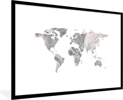 Poster in lijst - Fotolijst 90x60 cm - Posters - Wereldkaart - Verf - Grijs - Posterlijst zwart - Decoratie - Wanddecoratie woonkamer - Muurdecoratie slaapkamer