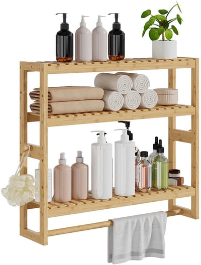 Dailygoods- Badkamerplank 3-laags verstelbaar - Bamboe organizer - Hangend - Vrijstaand - Opbergplank - Toegangelijke opslag
