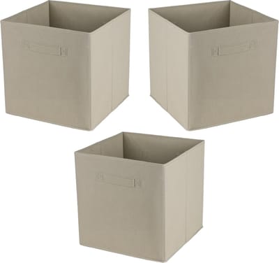 Urban Living Opbergmand Square Box - 3x - karton/kunststof - 29 liter - beige - 31 x 31 cm - Vakkenkast