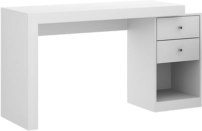 Vente-unique Uitschuifbaar bureau - 2 lades en 1 nis - Kleur: Wit - EVAN
