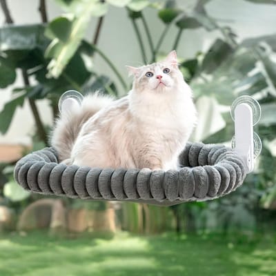 Verstelbare Raamhangmat voor Katten met 4 Zuignappen en Omkeerbare Hoes - Tot 18 kg - 54x30 cm (Grijs, M)