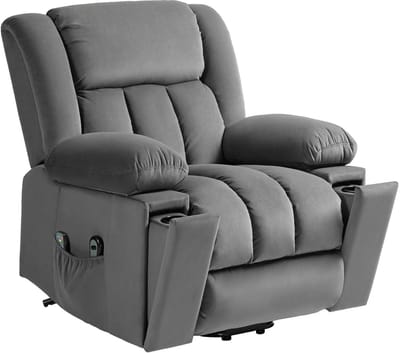 Massagestoel - Relaxfauteuil - Zetel - Sta op stoel elektrisch - Stof - 1 persoons - Met armleuning - Zeer comfortabel - Elektrisch - Donkergrijs