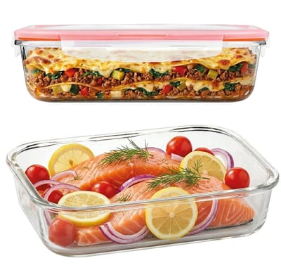 Lock&Lock Ovenschaal met deksel - Glazen vershoudbakjes - Meal prep bakjes glas - 1,6 liter - Luchtdicht - BPA vrij - PFAS vrij - Borosilicaatglas - Vershoudbakjes glas - Rechthoekig - 25 x 19 cm - Set van 2 stuks
