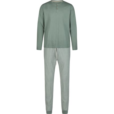 Phil & Co Heren Winter Pyjama Set Lang Groen Gestreept - Maat XL