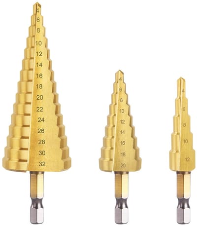 Dailygoods - Step Drill Bit Set - HSS Titanium Coated - 4mm tot 32mm - Voor Plastic Hout en Metaal - Duurzaam en Efficiënt - 3 Stuks - Geschikt voor D...