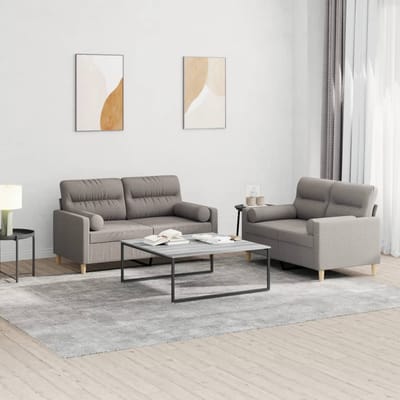 vidaXL - 2-delige - Loungeset - met - kussens - stof - taupe