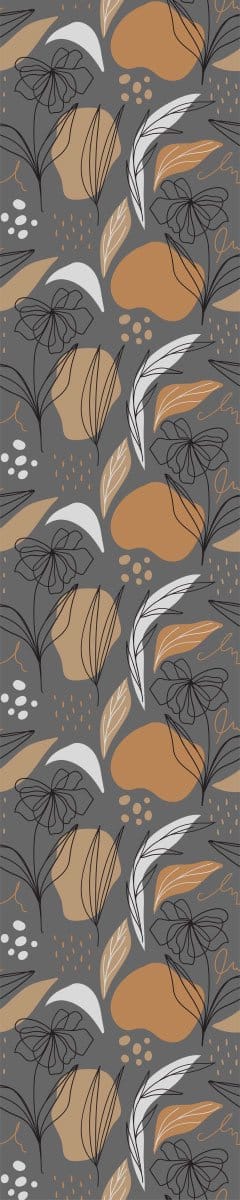 Voorgelijmd vliesbehang - ABSTRACTE GRIJZE EN ORANJE BLOEMEN - 1 rol van 300x60 cm