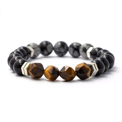 Bixorp Gems Sneeuwvlok Obsidiaan + Onyx + Hoekige Tijgeroog Edelstenen Armband - 8mm / 18cm - Edelsteen Kralenarmband