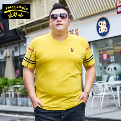 Dikke Mannen Dikke Plus Size Tide T-shirt met Korte Mouwen V-hals Dikke Mensen Katoen Stretch IJsstof Lichaamsshirt Tops 7XL