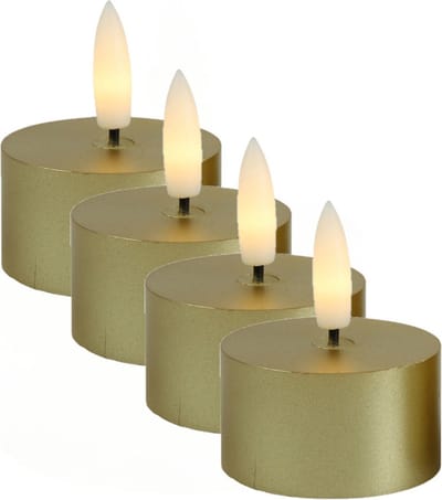 Countryfield LED theelichtjes/waxinelichtjes - 4x st - goud - D4 x H5,2 cm - met timer