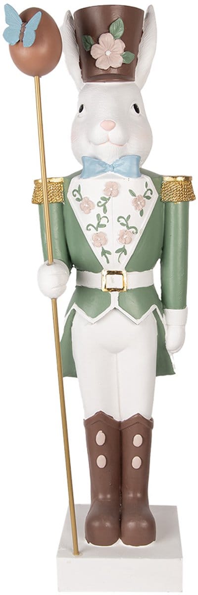 Clayre & Eef Decoratie Beeld Konijn 28x23x96 cm Wit Groen Keramisch materiaal