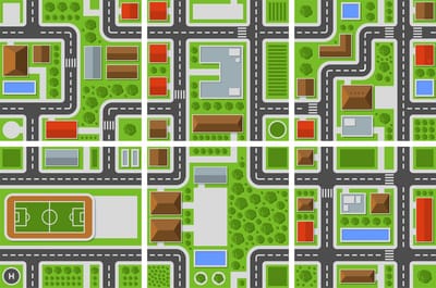 Wegenplan vloerstickers (SET A) - 6 vloerstickers van 44x44 cm met stadsplattegronden om te spelen - zelfklevend - verwijderbaar - antislip