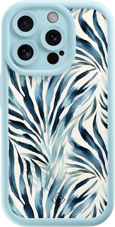 Casimoda® hoesje - Geschikt voor iPhone 13 Pro - Japandi Waves - Effen telefoonhoesje met lensbescherming - Siliconen/TPU - Backcover - Blauw