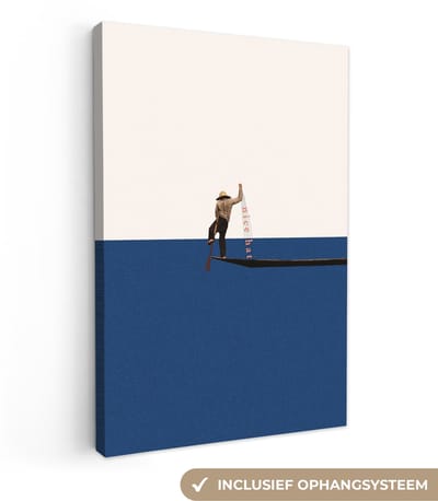 Canvas - Abstract - Boot - Zee - Tekst - Hoed - Abstracte - 20x30 cm - Canvasdoek - Schilderij op canvas