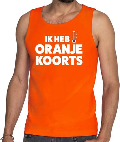 Oranje tekst tanktop / mouwloos shirt Ik heb oranje koorts voor heren - Koningsdag kleding S