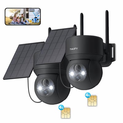 4G LTE Bewakingscamera Buiten 2K met SIM-kaart - Solar Beveiligingscamera met Accu, Zonder WiFi, 336°/90° Draaibaar 2pcs