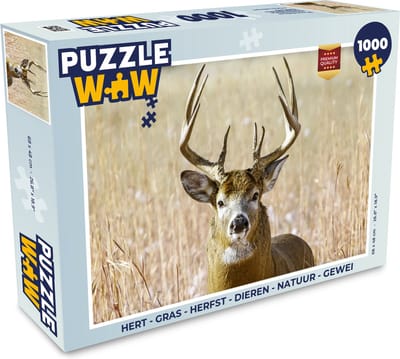 Puzzel Hert - Gras - Herfst - Dieren - Natuur - Gewei - Legpuzzel - Puzzel 1000 stukjes volwassenen