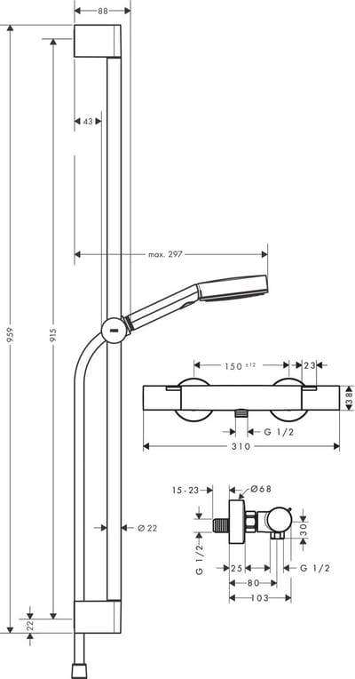 Hansgrohe Pulsify Select S - Doucheset met thermostaat, 3 stralen, mat zwart 24261670