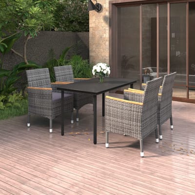 vidaXL - 5-delige - Tuinset - met - kussens - poly - rattan - en - glas