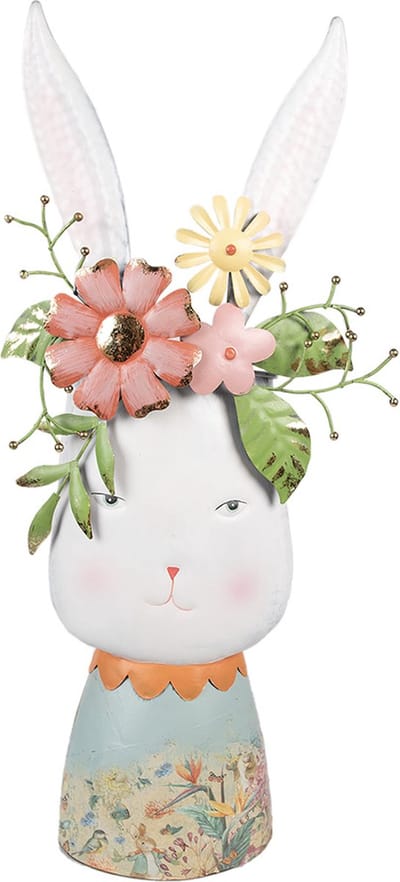 Metaal Bloempot voor Binnen – Wit – Metalen Pot – 29x19x62 cm – Konijnmotief