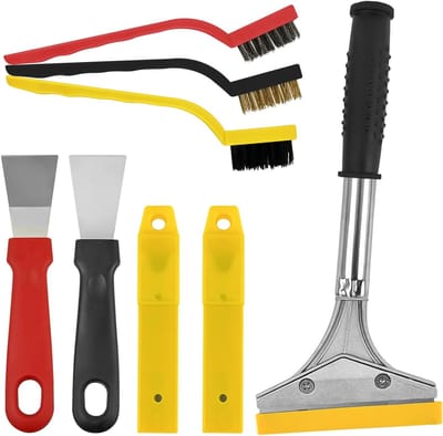 Verwijderingsset voor Behang met Spatula en 2 Dozen Mesjes, 22 cm Behangschraper met 3 Draadborstels, RVS Schraper voor Vlekken en Vloeren, Ideaal voor Klussen en Renovaties
