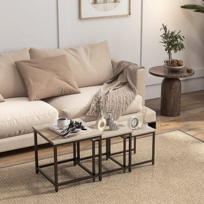 REDOM Salontafel set van 3 45x45x44 cm staal met houtlook, nestbaar ontwerp