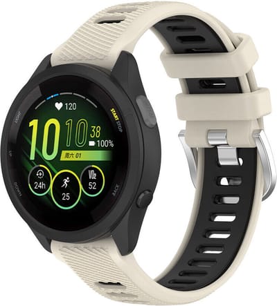 Strap-it Sport siliconen smartwatch bandje 20mm geschikt voor Garmin Vivoactive 6 / 5 / 3 / Vivomove / 3 / HR / Style / Luxe / Sport / Trend / Forerunner 645 / 570 / 245 / 170 / 165 / 70 / 55 / Venu / SQ / SQ2 / 2 Plus / Approach S12 - Beige/zwart