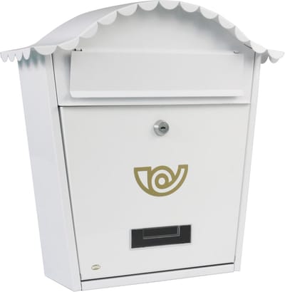 Buitenbrievenbus in klassieke stijl – staal, wit – 37 x 32 x 10,5 cm – voor muren en hekken