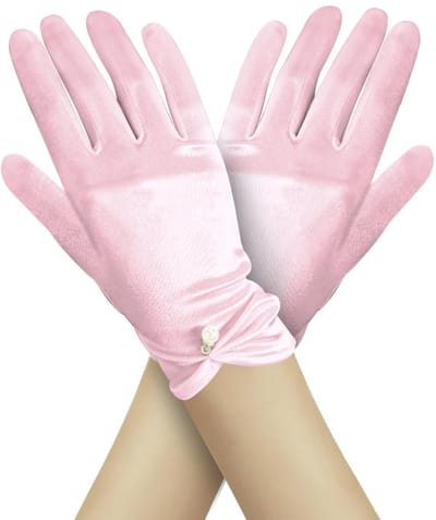 Dailygoods- Bruidshandschoenen Satijn - Korte Parelhandschoenen - Elegante Handschoenen - Wit/Roze/Champagne - 22,5 cm - 1 Paar - Feesthandschoenen