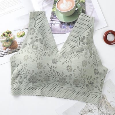 Naadloze ademende kanten push-up bh's voor dames, sexy draadvrije lingerie, v-hals bralette-ondergoed XL