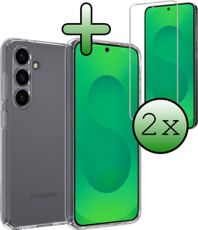 Hoesje Met 2x Screenprotector - Geschikt voor Samsung Galaxy S25 FE - Sterk & Shockproof - Back Cover - Siliconen Case - Telefoon Hoes - Transparant