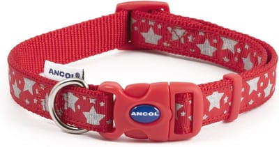 Halsband Rood Met Reflecterende Sterren - Verstelbaar 30-50 cm