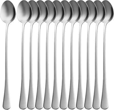 Set van 12 RVS Langen Handvat Lepels - Duurzame 7,6 Inch Koffielepels voor Iced Tea, Milkshake en IJs Desserts - Elegante Lepels voor Thuisgebruik en Feestjes