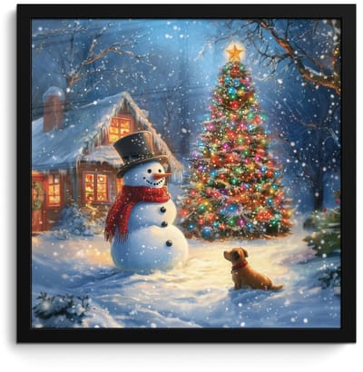 Poster in lijst - Fotolijst 40x40 cm - Posters - Kerstwonder - Winteravond - Kleurrijk - Posterlijst zwart - Decoratie - Wanddecoratie woonkamer - Muurdecoratie slaapkamer - Kerstversiering - Kerstdecoratie voor binnen - Kerstmis