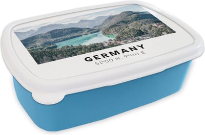 Broodtrommel Blauw - Lunchbox - Brooddoos - Duitsland - Water - Bos - 18x12x6 cm - Kinderen - Jongen