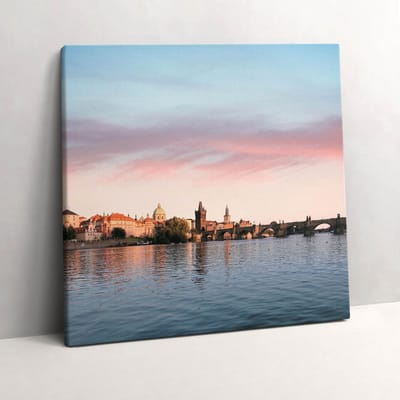 Wallfluent Foto Op Canvas Karelsbrug in Praag - 60 x 60 cm - Blauw Canvas Schilderij - Fotografie Foto Op Doek - Natuur Print Van Doek - Fotografie Schilderij Op Canvas