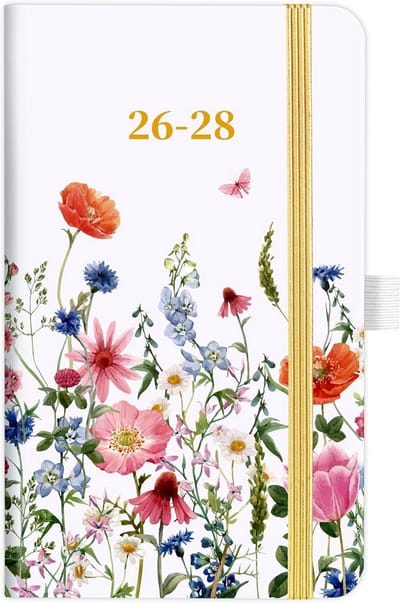 Zakagenda 2025-2027 - Maandplanner voor 3 Jaar met Notitiepagina's en Pennenhouder, 16x9.5 cm Bloemmotief