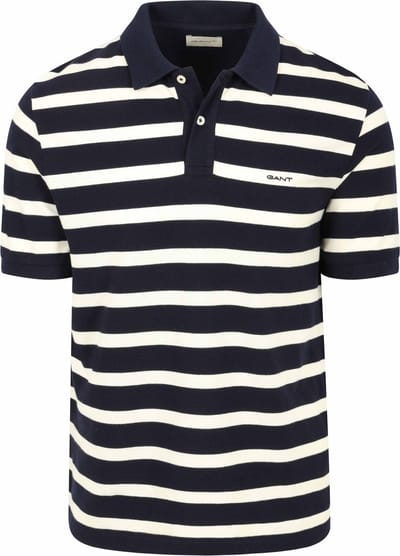 Gant Poloshirt Stripe Donkerblauw (navy) Wit - Maat M - Heren